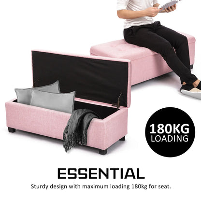 Storage Ottoman Stool 102cm Fabric PINK - Mekamart Australia