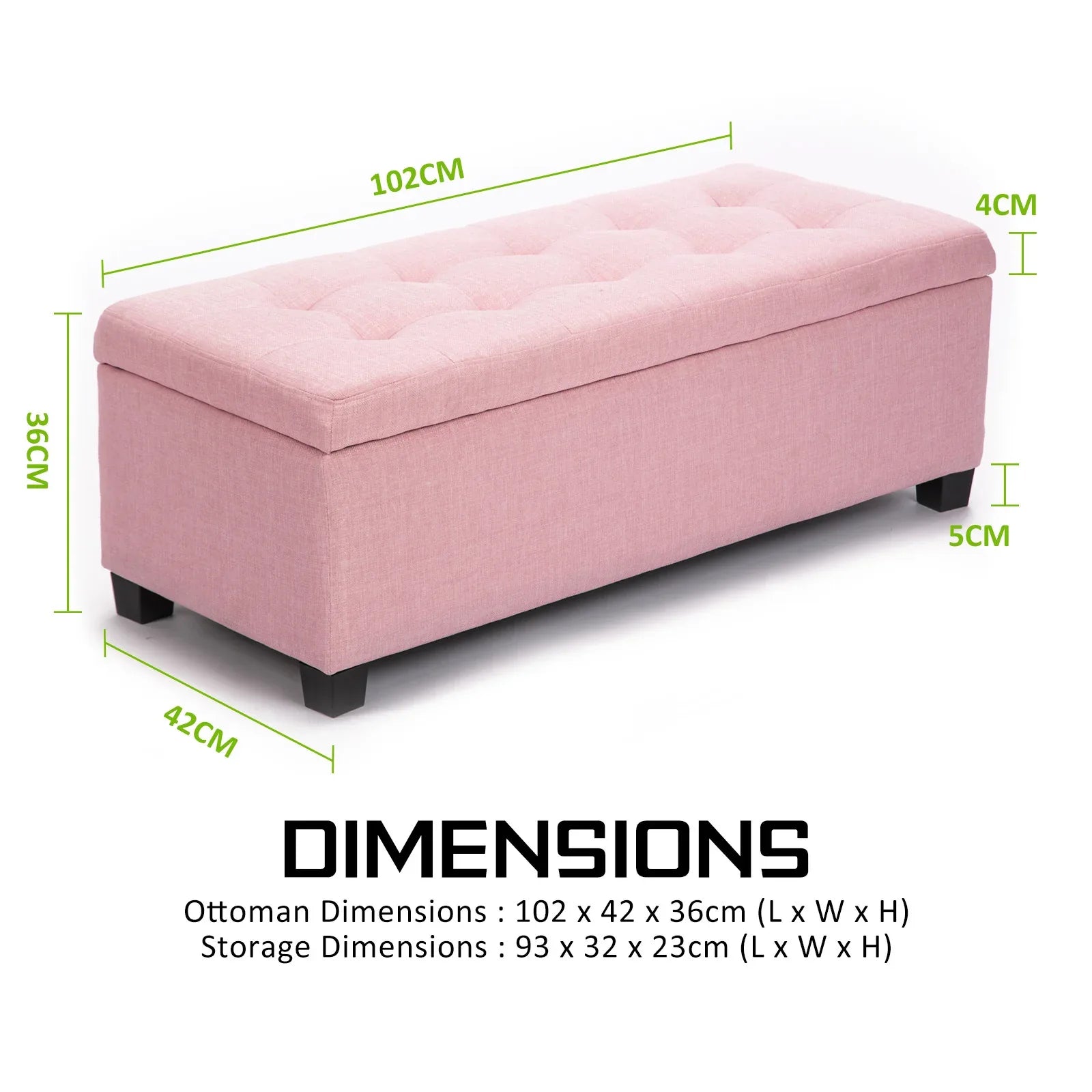 Storage Ottoman Stool 102cm Fabric PINK - Mekamart Australia