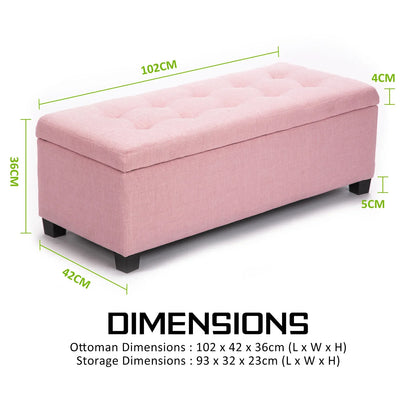 Storage Ottoman Stool 102cm Fabric PINK - Mekamart Australia
