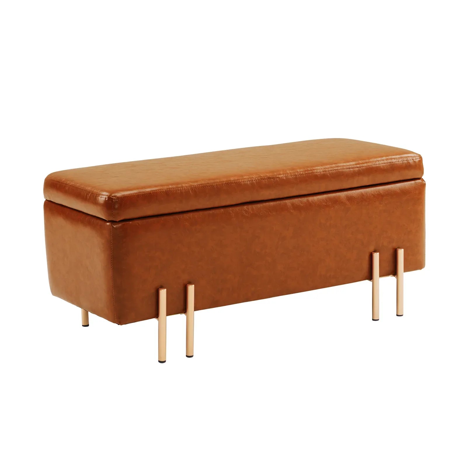 Storage Ottoman Stool Bench Seat 97cm PU Leather BROWN - Mekamart Australia