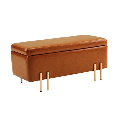 Storage Ottoman Stool Bench Seat 97cm PU Leather BROWN - Mekamart Australia