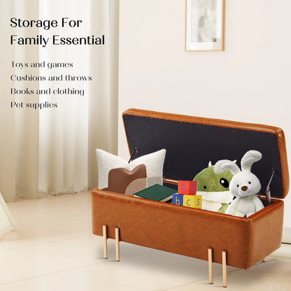 Storage Ottoman Stool Bench Seat 97cm PU Leather BROWN - Mekamart Australia