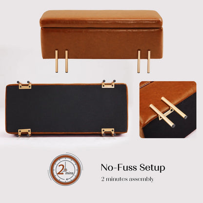 Storage Ottoman Stool Bench Seat 97cm PU Leather BROWN - Mekamart Australia