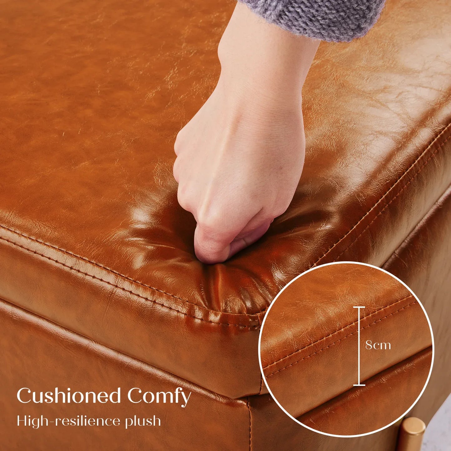 Storage Ottoman Stool Bench Seat 97cm PU Leather BROWN - Mekamart Australia