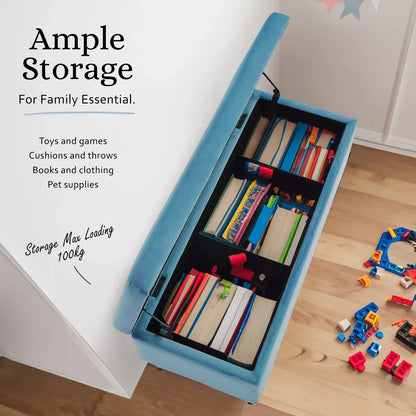 Storage Ottoman Stool Bench Seat 110cm Velvet OCEAN BLUE - Mekamart Australia