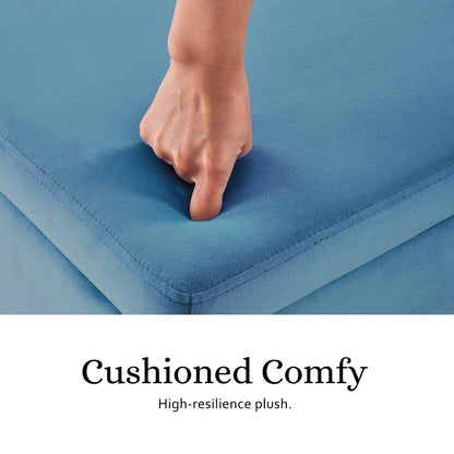 Storage Ottoman Stool Bench Seat 110cm Velvet OCEAN BLUE - Mekamart Australia