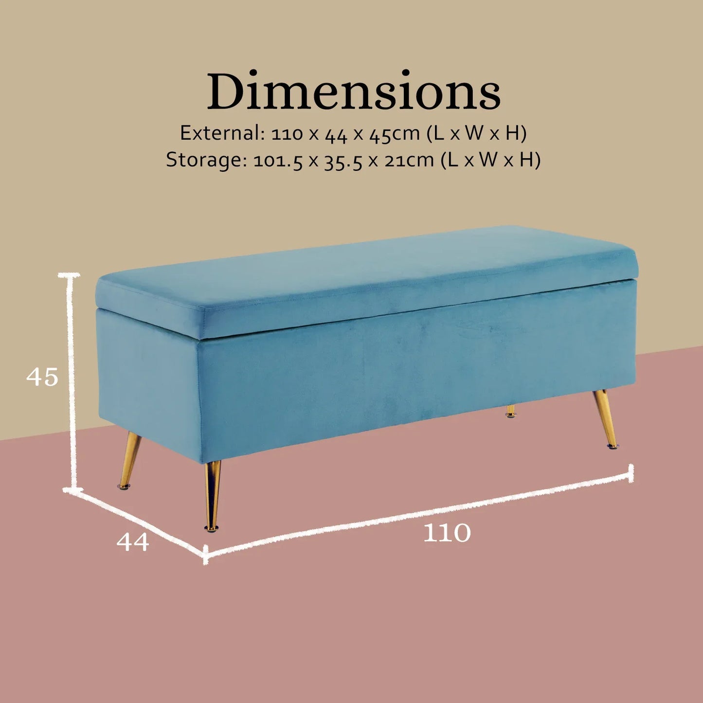 Storage Ottoman Stool Bench Seat 110cm Velvet OCEAN BLUE - Mekamart Australia