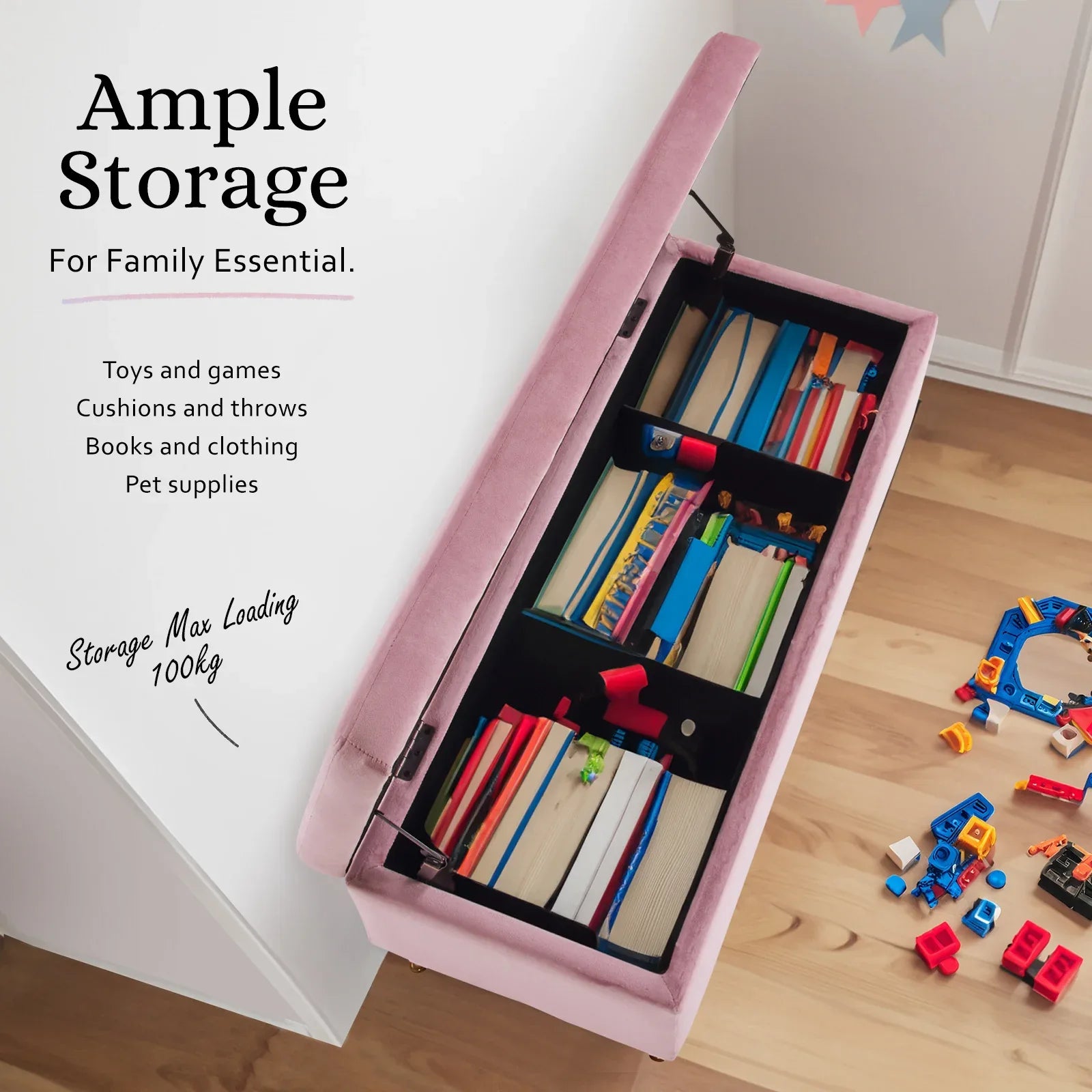 Storage Ottoman Stool Bench Seat 110cm Velvet PINK - Mekamart Australia