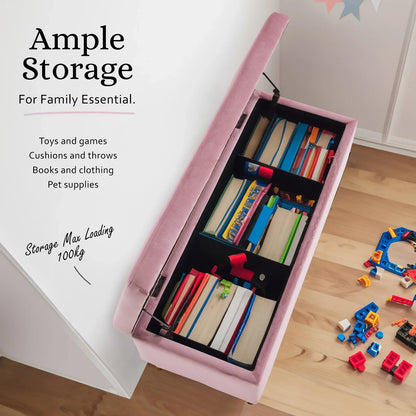 Storage Ottoman Stool Bench Seat 110cm Velvet PINK - Mekamart Australia