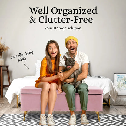 Storage Ottoman Stool Bench Seat 110cm Velvet PINK - Mekamart Australia