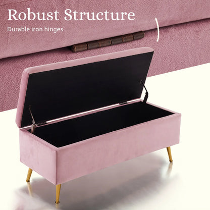 Storage Ottoman Stool Bench Seat 110cm Velvet PINK - Mekamart Australia