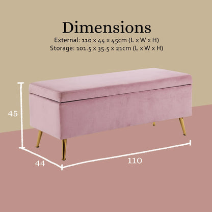 Storage Ottoman Stool Bench Seat 110cm Velvet PINK - Mekamart Australia