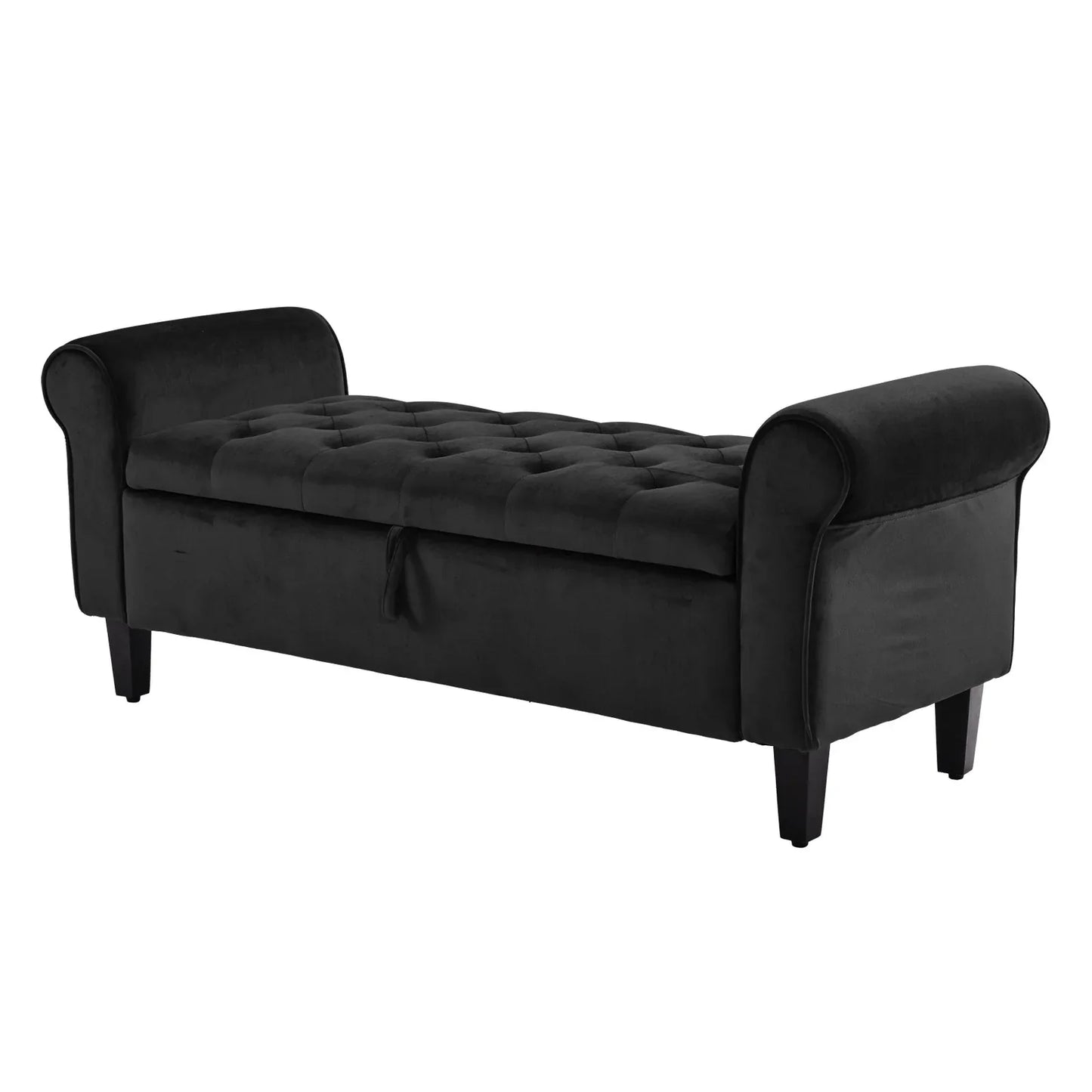 Storage Ottoman Stool Arm Bench Seat 132cm Velvet BLACK - Mekamart Australia
