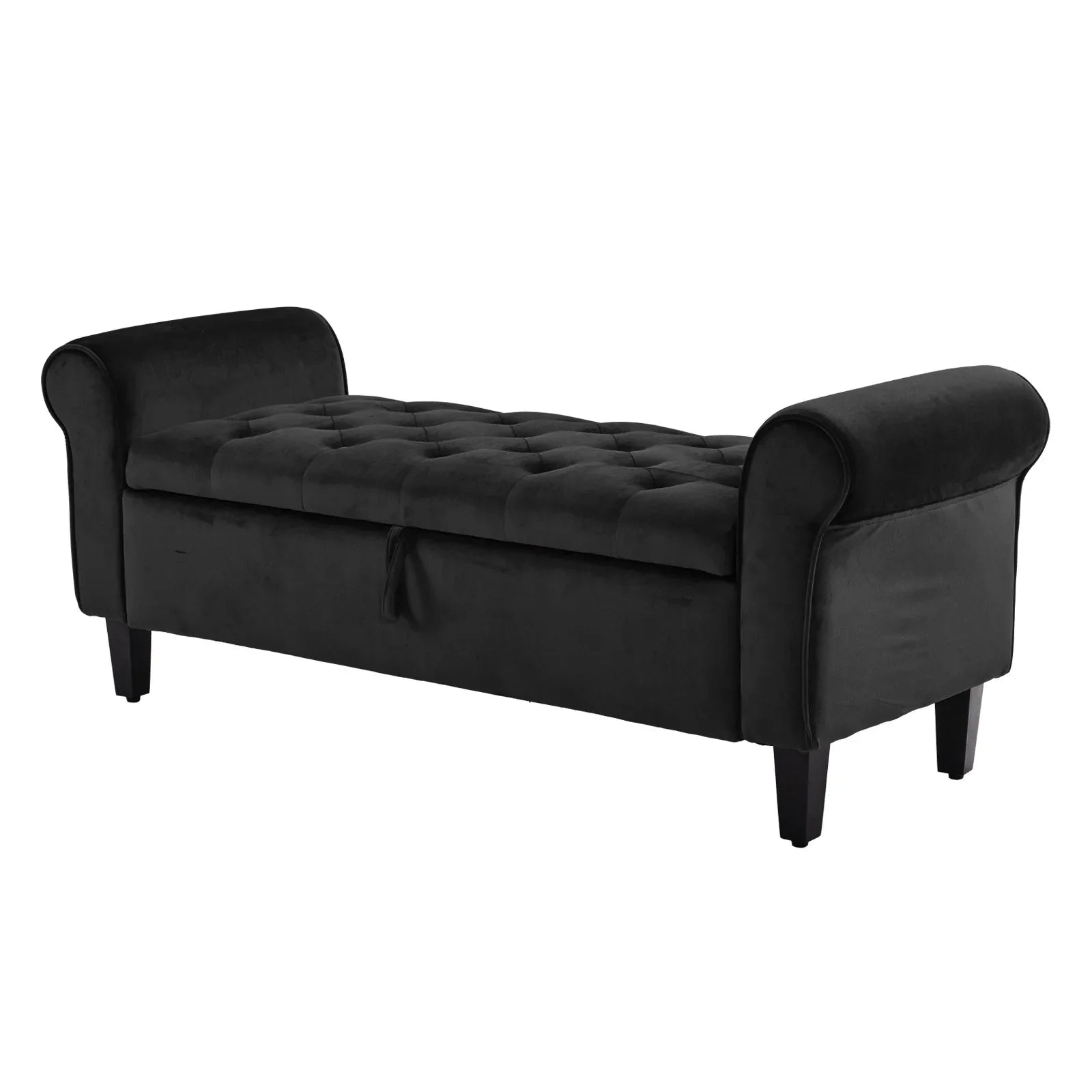 Storage Ottoman Stool Arm Bench Seat 132cm Velvet BLACK - Mekamart Australia