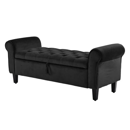 Storage Ottoman Stool Arm Bench Seat 132cm Velvet BLACK - Mekamart Australia