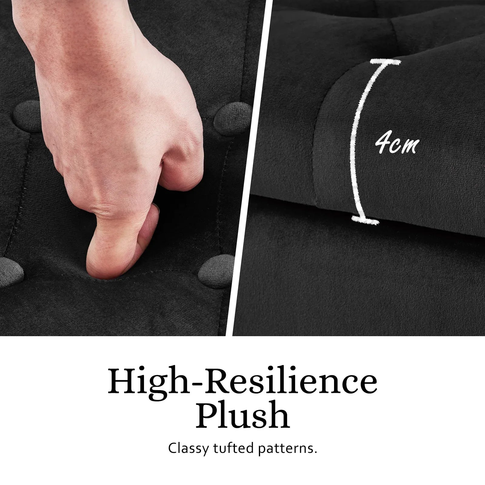 Storage Ottoman Stool Arm Bench Seat 132cm Velvet BLACK - Mekamart Australia