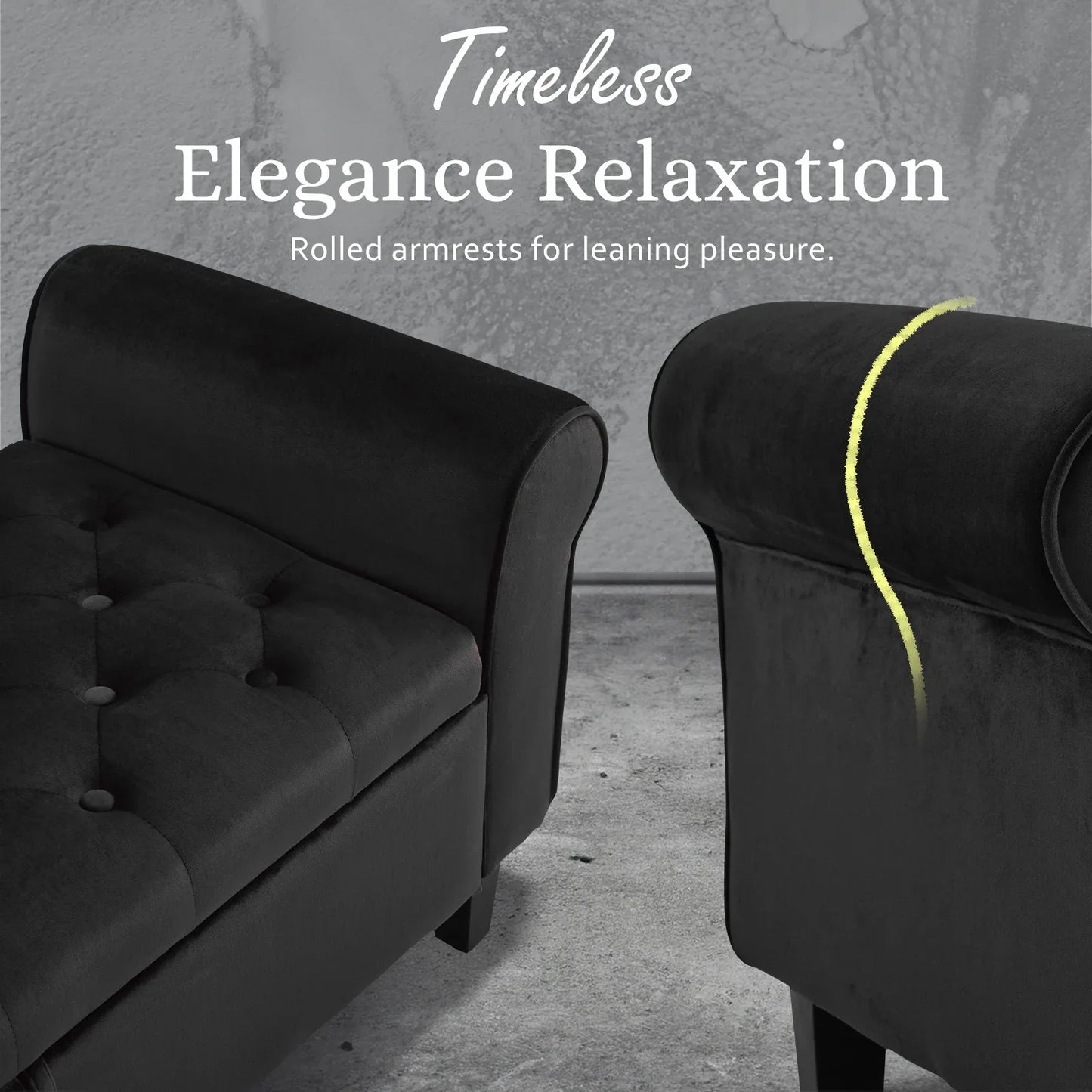 Storage Ottoman Stool Arm Bench Seat 132cm Velvet BLACK - Mekamart Australia