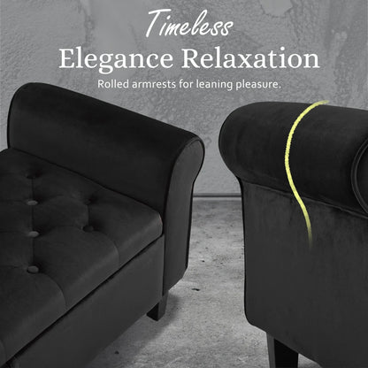 Storage Ottoman Stool Arm Bench Seat 132cm Velvet BLACK - Mekamart Australia