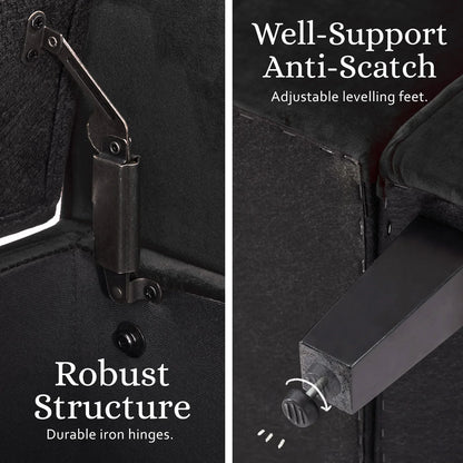 Storage Ottoman Stool Arm Bench Seat 132cm Velvet BLACK - Mekamart Australia