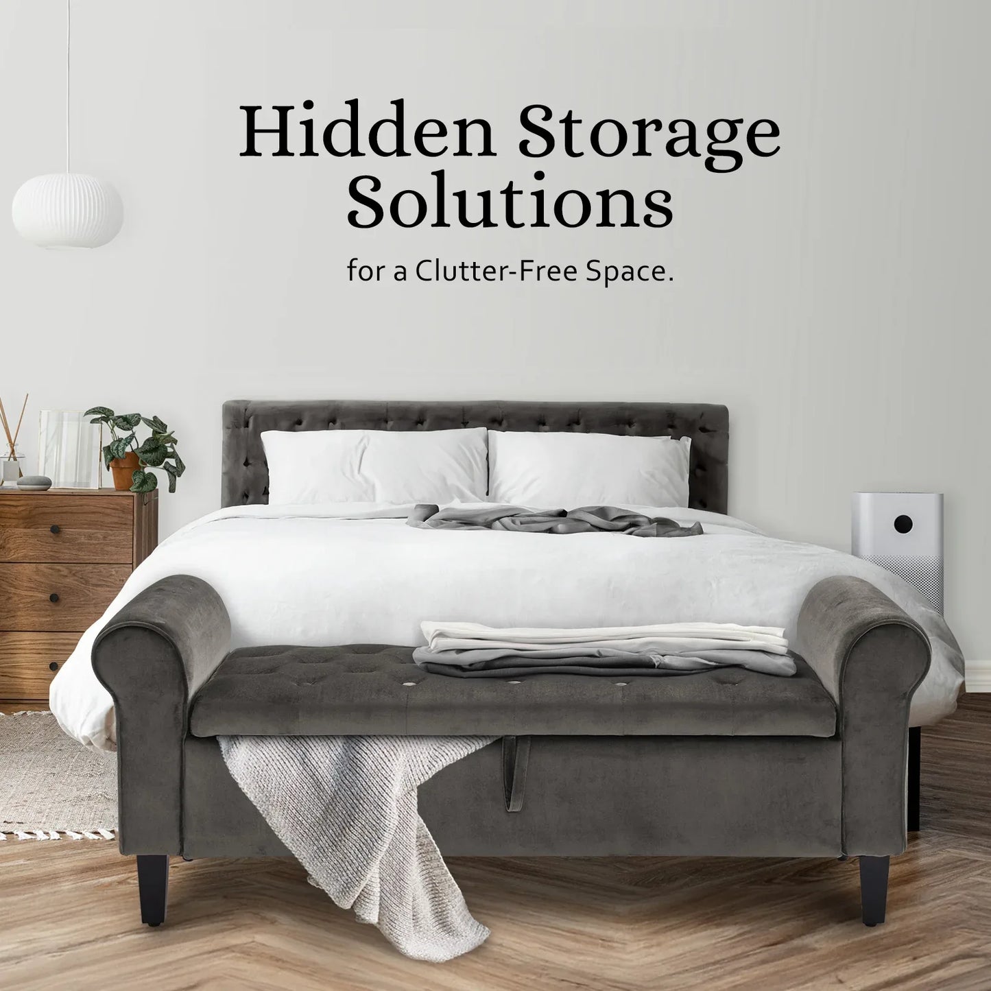 Storage Ottoman Stool Arm Bench Seat 132cm Velvet GREY - Mekamart Australia