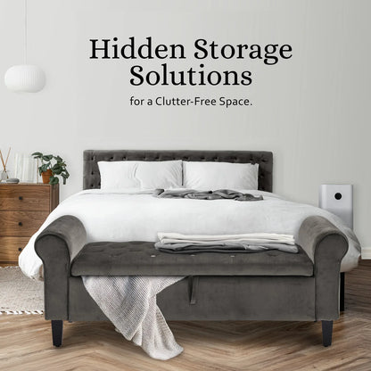 Storage Ottoman Stool Arm Bench Seat 132cm Velvet GREY - Mekamart Australia