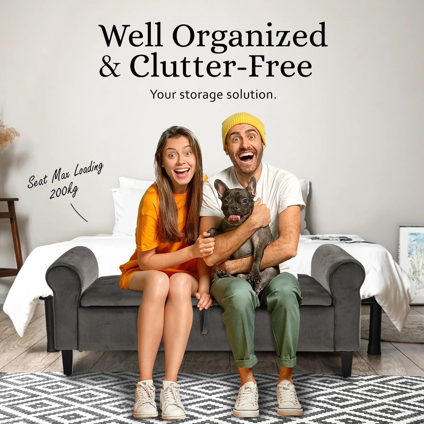 Storage Ottoman Stool Arm Bench Seat 132cm Velvet GREY - Mekamart Australia