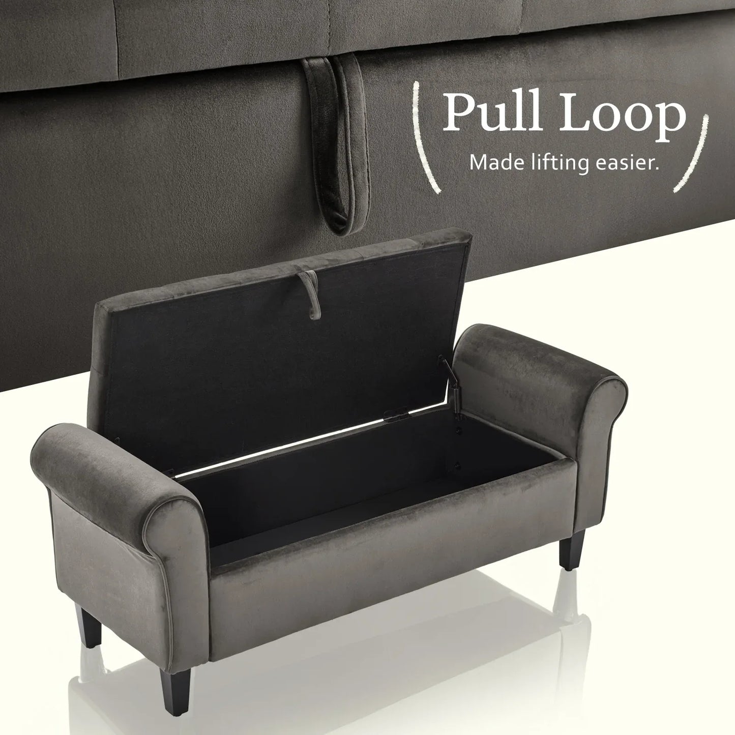 Storage Ottoman Stool Arm Bench Seat 132cm Velvet GREY - Mekamart Australia