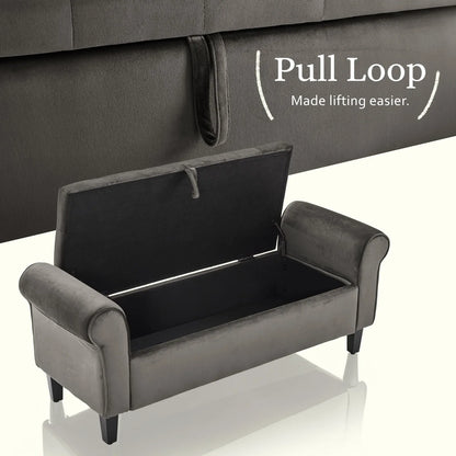 Storage Ottoman Stool Arm Bench Seat 132cm Velvet GREY - Mekamart Australia