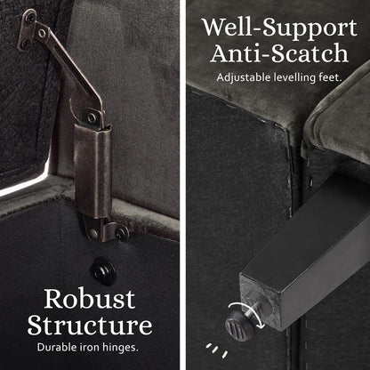 Storage Ottoman Stool Arm Bench Seat 132cm Velvet GREY - Mekamart Australia