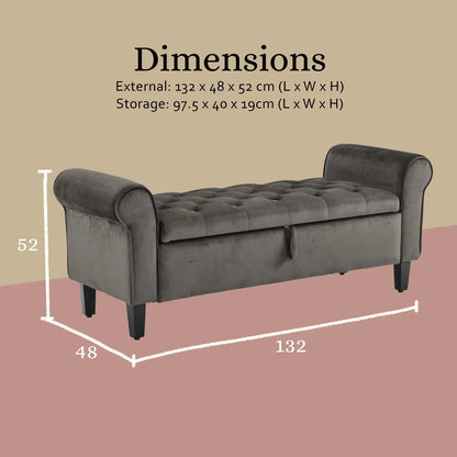 Storage Ottoman Stool Arm Bench Seat 132cm Velvet GREY - Mekamart Australia