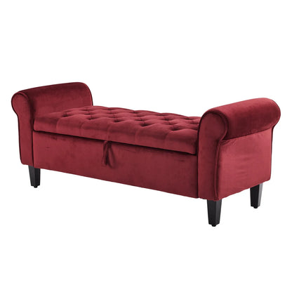 Storage Ottoman Stool Arm Bench Seat 132cm Velvet RED - Mekamart Australia