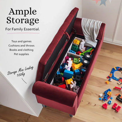 Storage Ottoman Stool Arm Bench Seat 132cm Velvet RED - Mekamart Australia