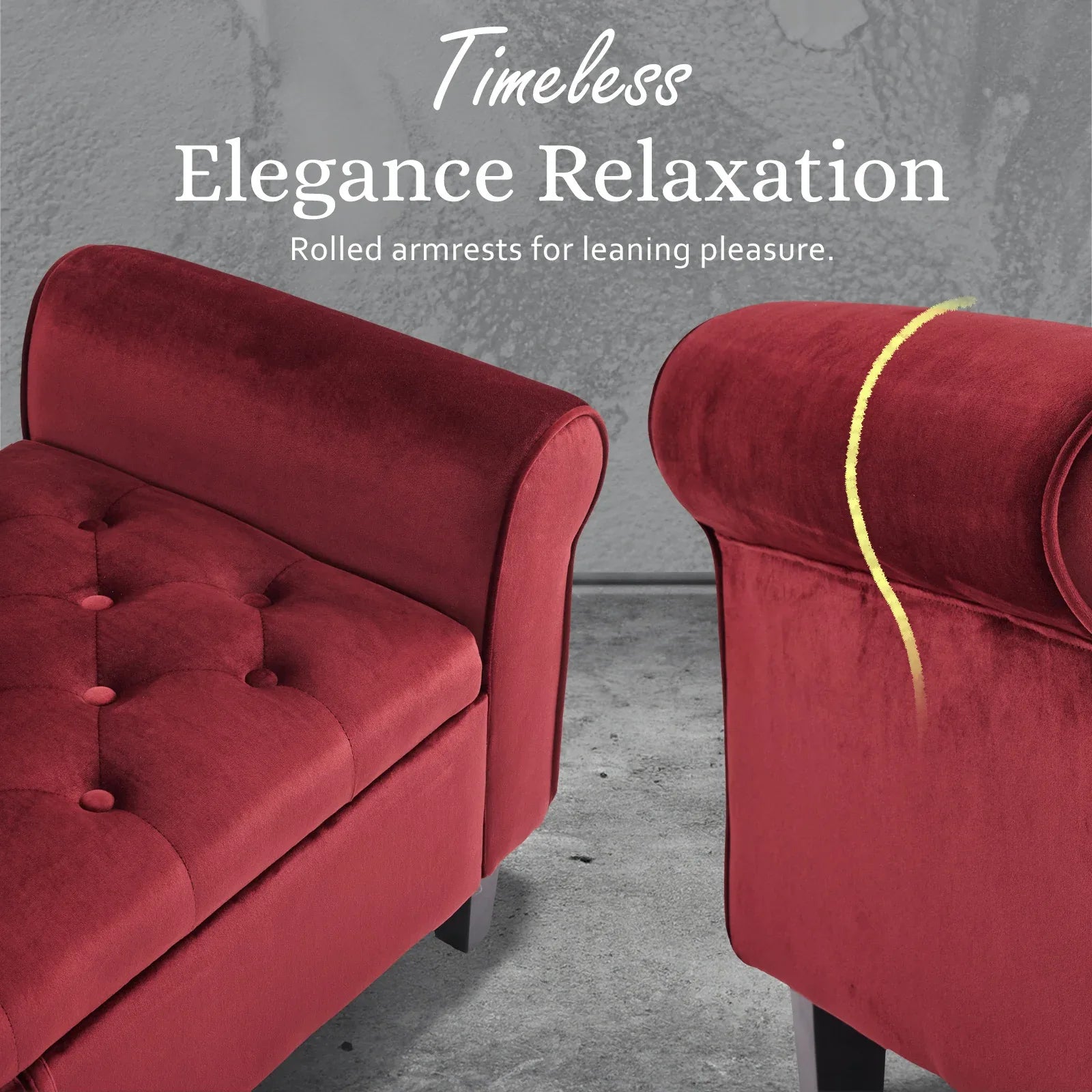 Storage Ottoman Stool Arm Bench Seat 132cm Velvet RED - Mekamart Australia