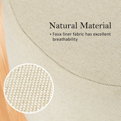 2X Fabric Ottoman Round Wooden Leg Foot Stool - BEIGE - Mekamart Australia