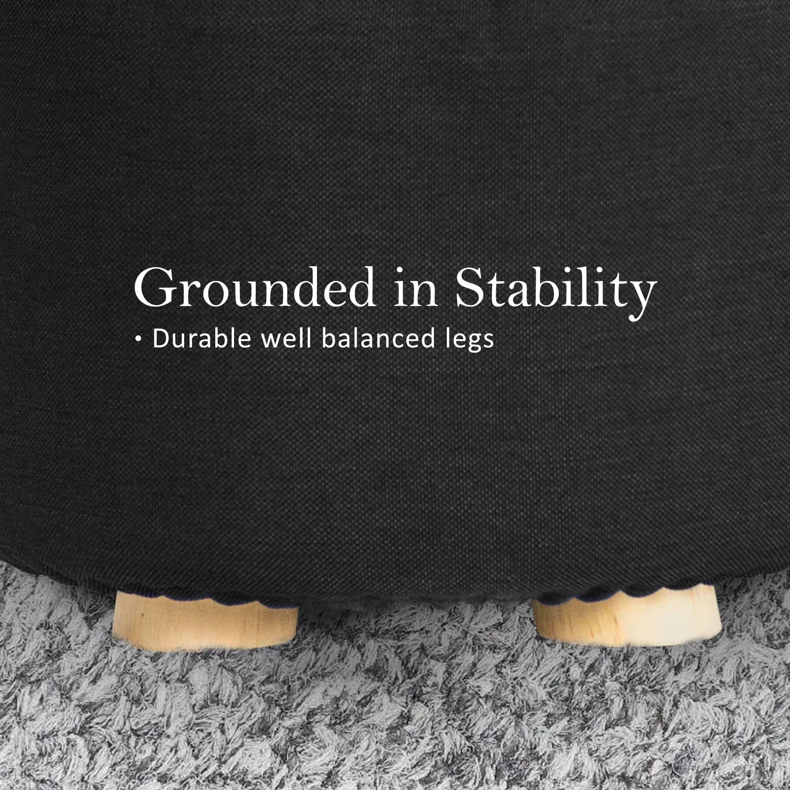Fabric Ottoman Round Wooden Leg Foot Stool - BLACK - Mekamart Australia