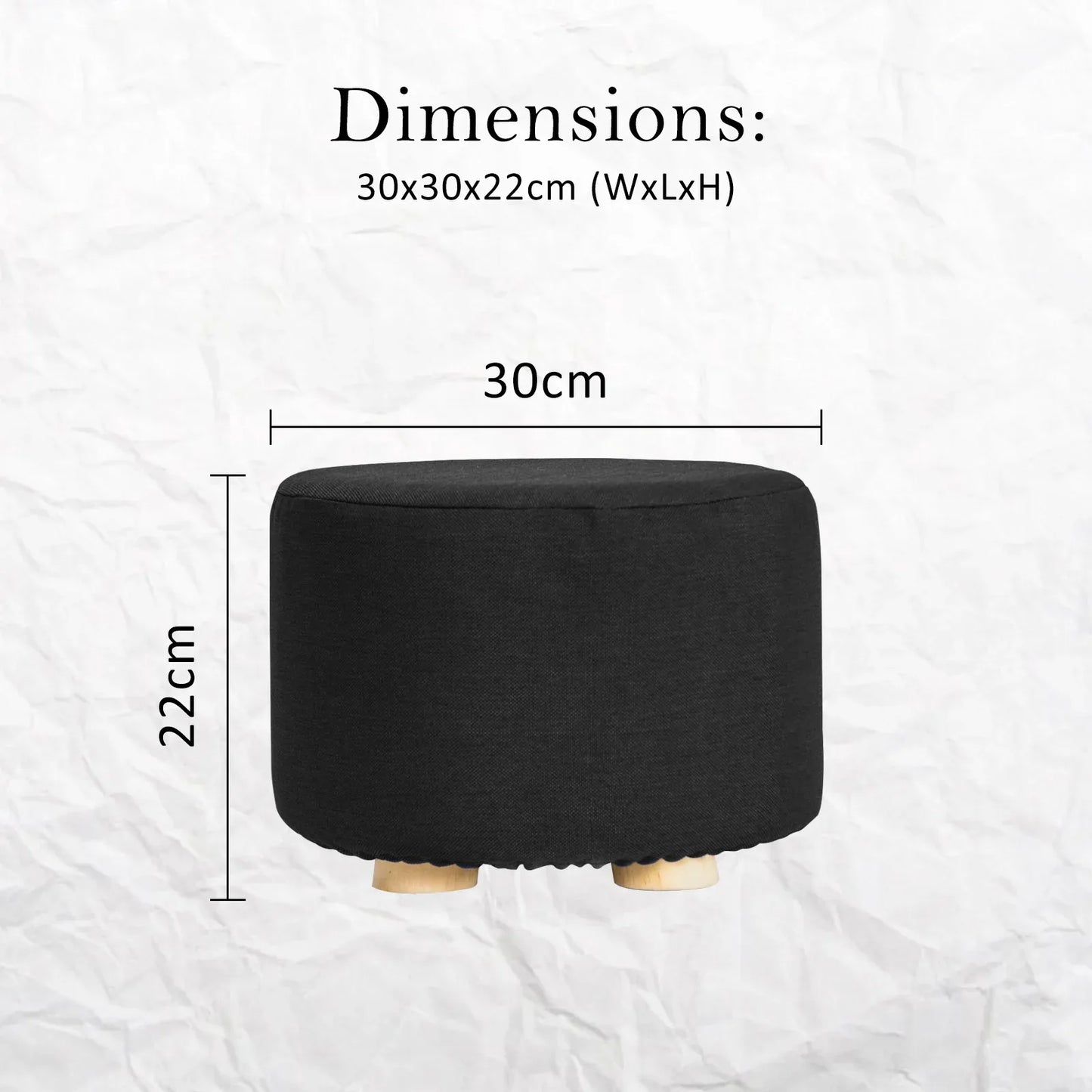 Fabric Ottoman Round Wooden Leg Foot Stool - BLACK - Mekamart Australia