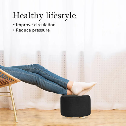 2X Fabric Ottoman Round Wooden Leg Foot Stool - BLACK - Mekamart Australia