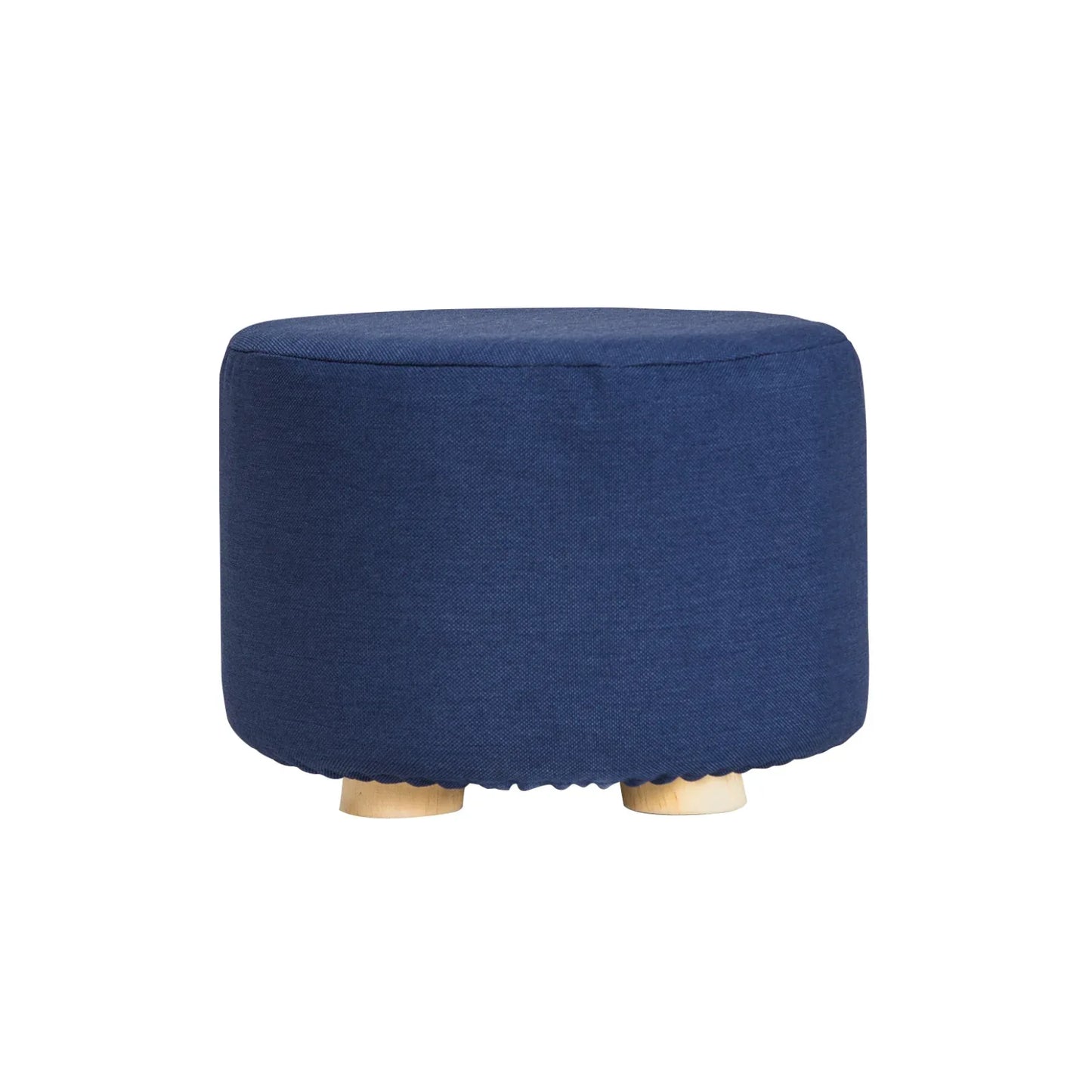 Fabric Ottoman Round Wooden Leg Foot Stool - DARK BLUE - Mekamart Australia