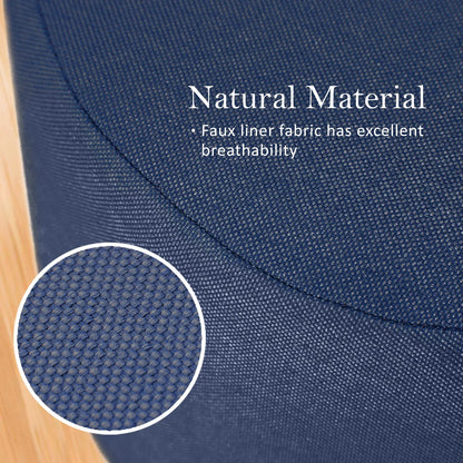 Fabric Ottoman Round Wooden Leg Foot Stool - DARK BLUE - Mekamart Australia