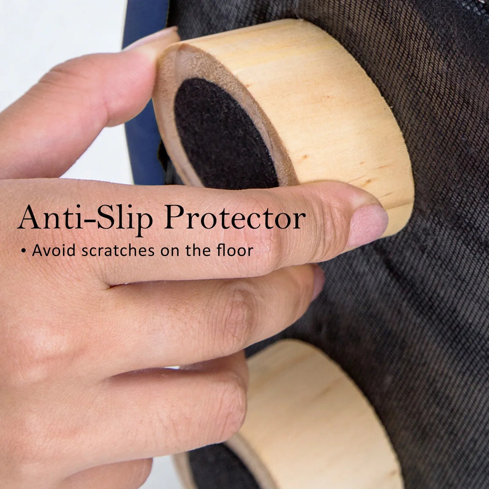 Fabric Ottoman Round Wooden Leg Foot Stool - DARK BLUE - Mekamart Australia