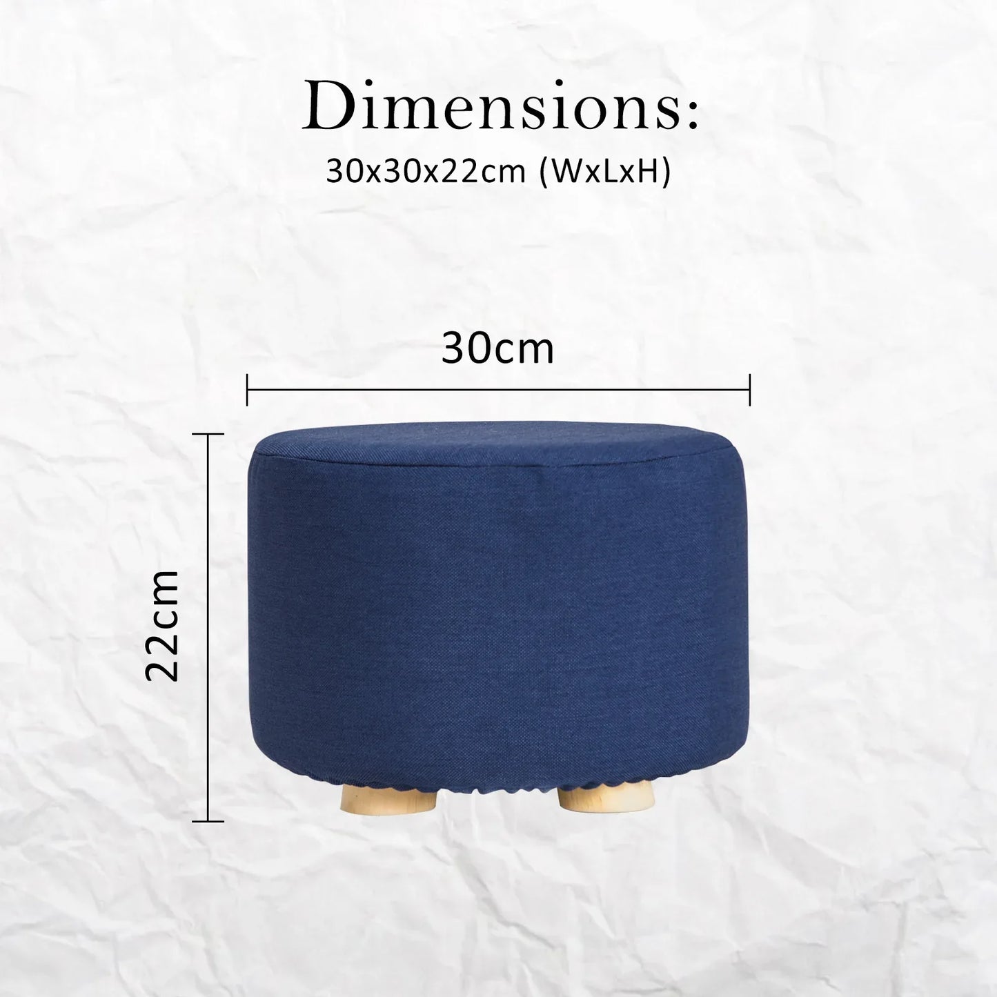 Fabric Ottoman Round Wooden Leg Foot Stool - DARK BLUE - Mekamart Australia