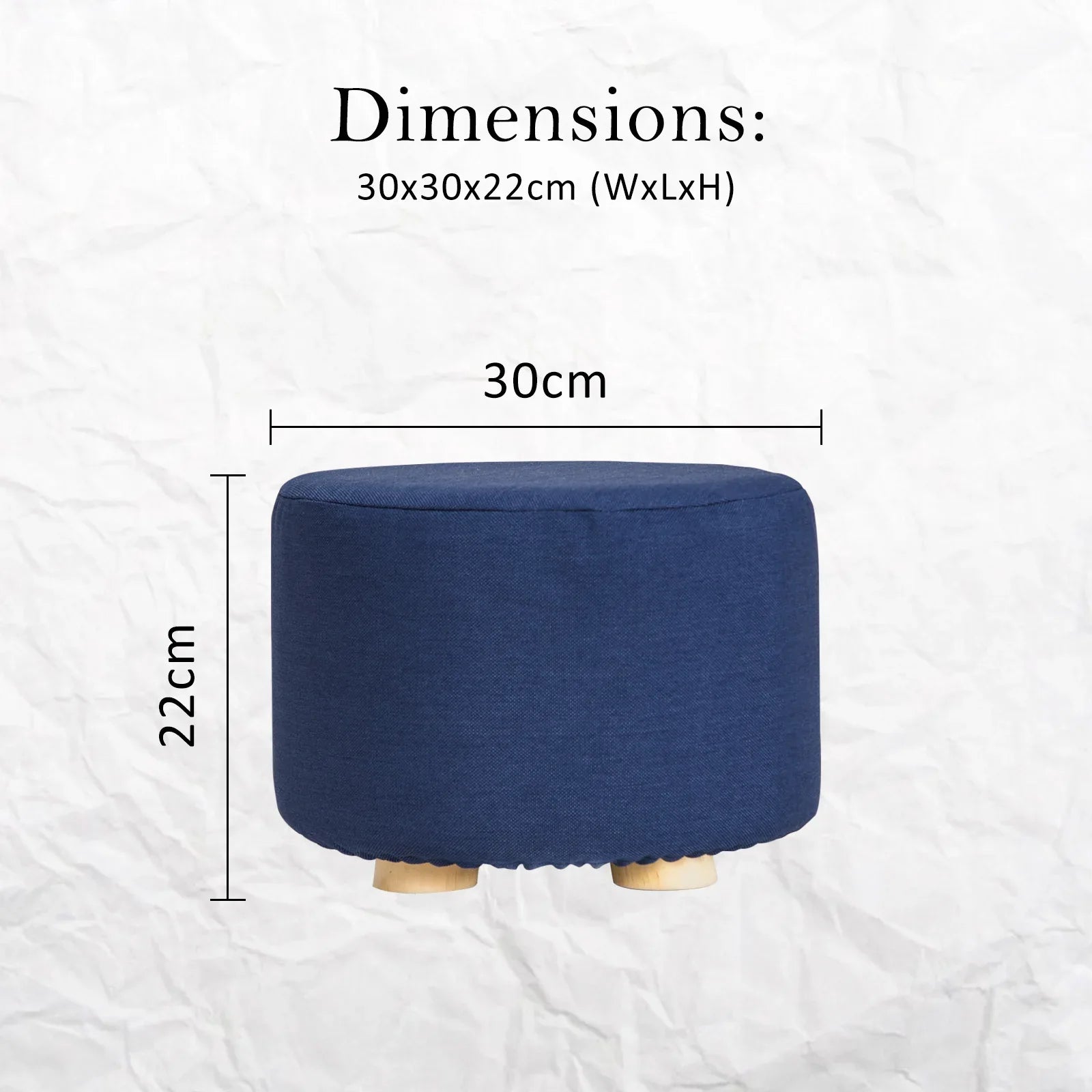 Fabric Ottoman Round Wooden Leg Foot Stool - DARK BLUE - Mekamart Australia