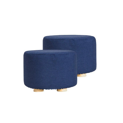 2X Fabric Ottoman Round Wooden Leg Foot Stool - DARK BLUE - Mekamart Australia