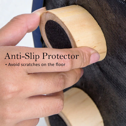 2X Fabric Ottoman Round Wooden Leg Foot Stool - DARK BLUE - Mekamart Australia