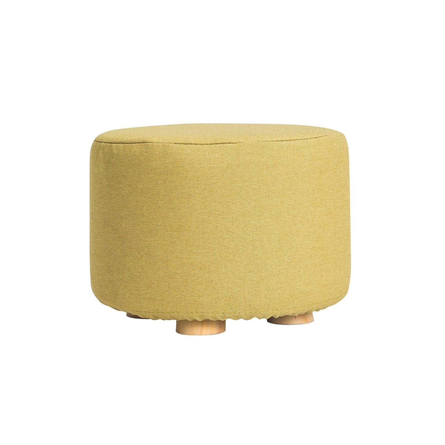 Fabric Ottoman Round Wooden Leg Foot Stool - MUSTARD YELLOW - Mekamart Australia