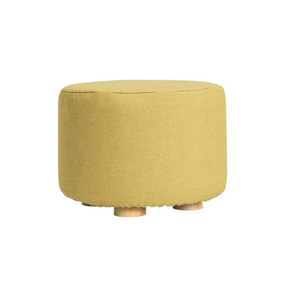 Fabric Ottoman Round Wooden Leg Foot Stool - MUSTARD YELLOW - Mekamart Australia