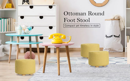 Fabric Ottoman Round Wooden Leg Foot Stool - MUSTARD YELLOW - Mekamart Australia