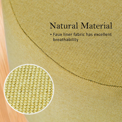 Fabric Ottoman Round Wooden Leg Foot Stool - MUSTARD YELLOW - Mekamart Australia