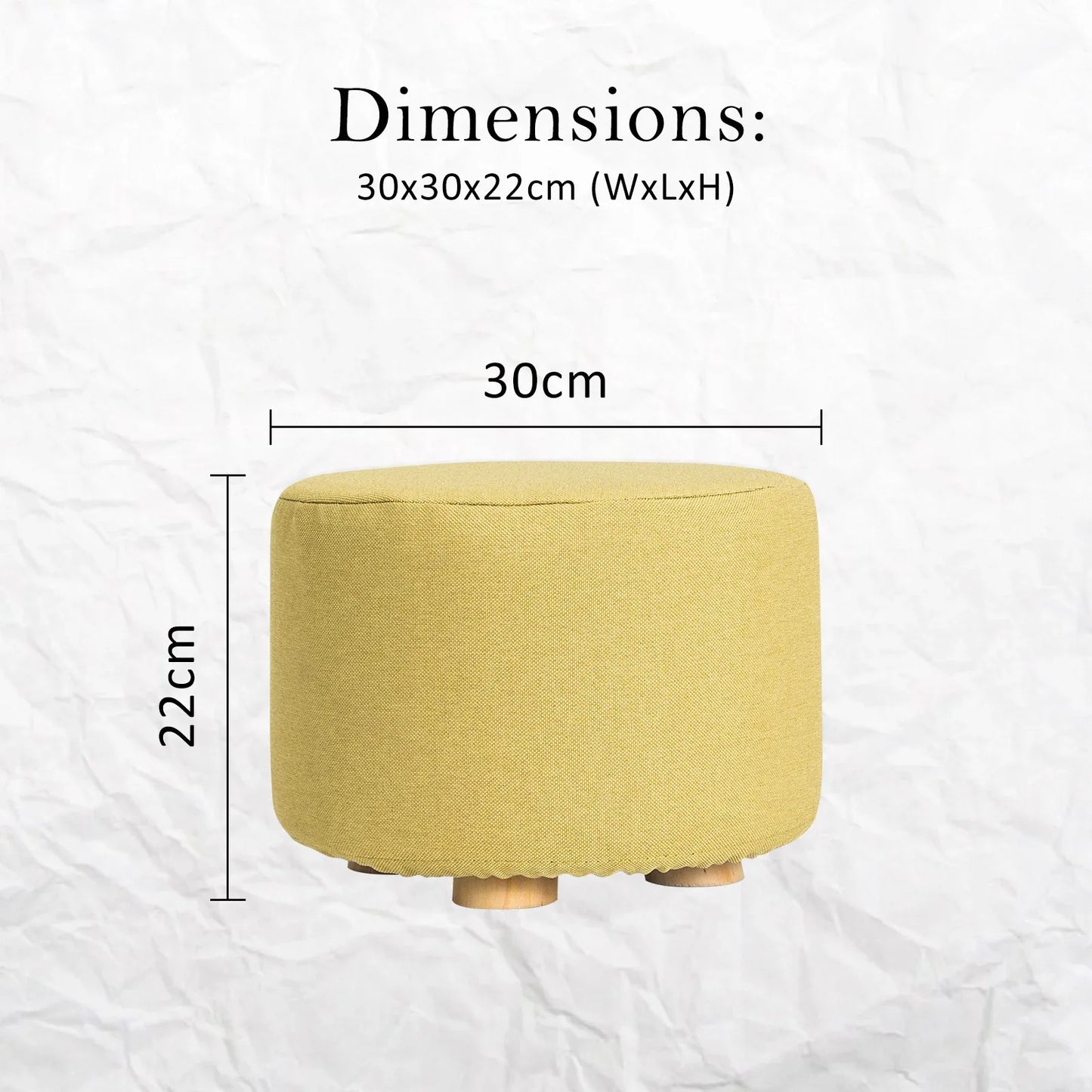 Fabric Ottoman Round Wooden Leg Foot Stool - MUSTARD YELLOW - Mekamart Australia