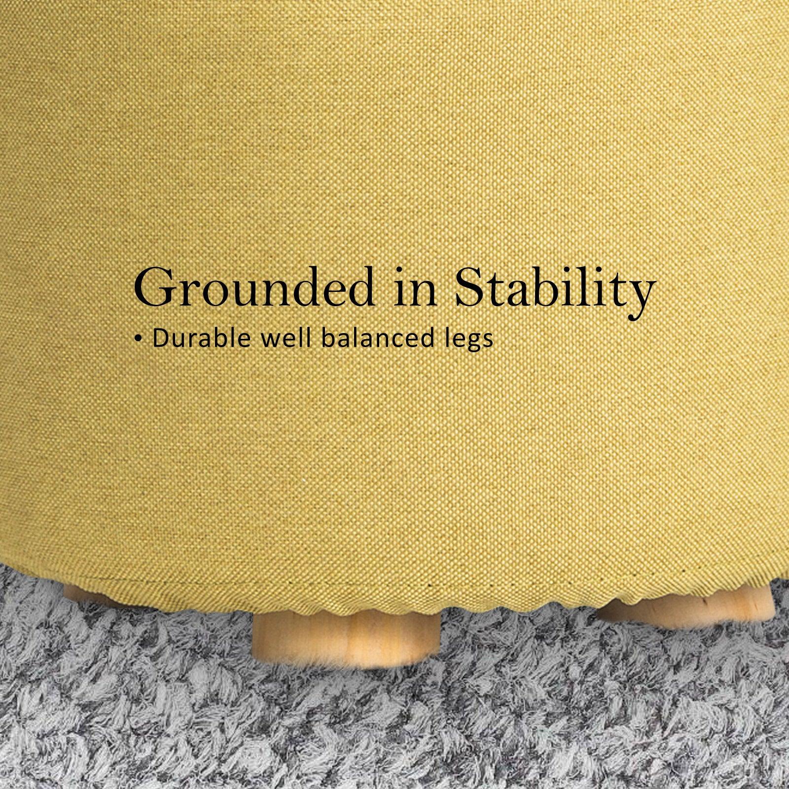 2X Fabric Ottoman Round Wooden Leg Foot Stool - Mustard Yellow - Mekamart Australia